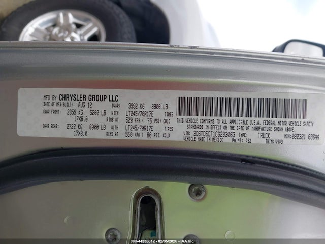 Продаж на аукціоні авто 2012 Ram 2500 St, vin: 3C6TD5CT1CG293063, номер лоту: 44336012