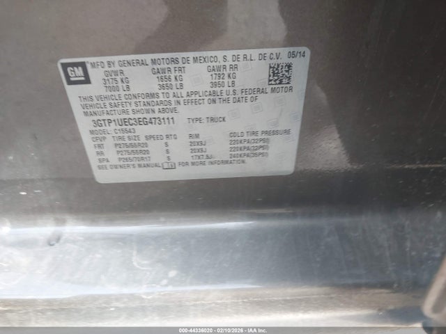 44336020 :رقم المزاد ، 3GTP1UEC3EG473111 vin ، 2014 Gmc Sierra 1500 Sle مزاد بيع
