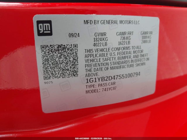 Chevrolet Corvette Stingray Rwd 2lt 2025 1G1YB2D47S5100794 Image 9