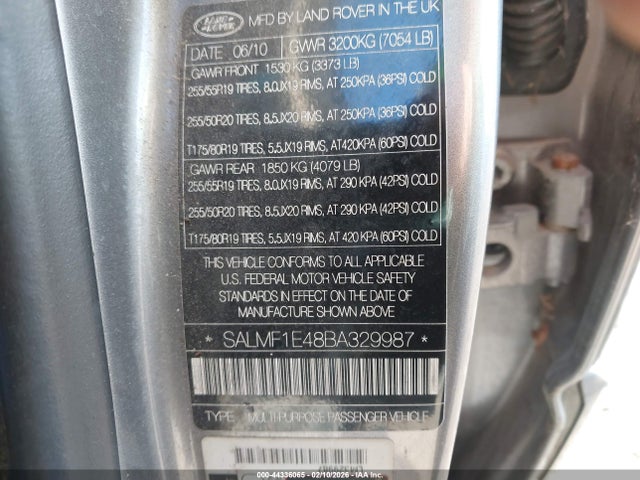 2011 LAND ROVER RANGE ROVER SALMF1E48BA329987 Photo 8