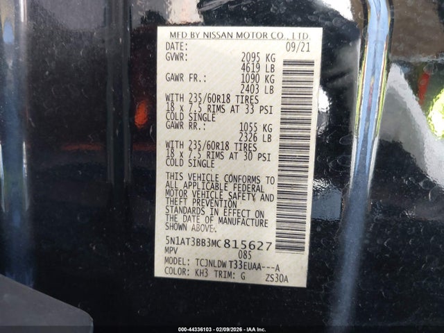 5N1AT3BB3MC815627 Nissan Rogue Sv Intelligent Awd