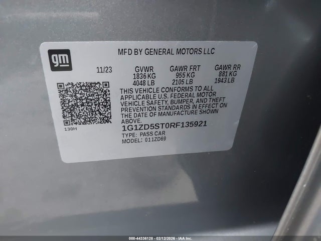 Aukcja sprzedaży 2024 Chevrolet Malibu Fwd 1lt, vin: 1G1ZD5ST0RF135921, numer aukcji: 44336128