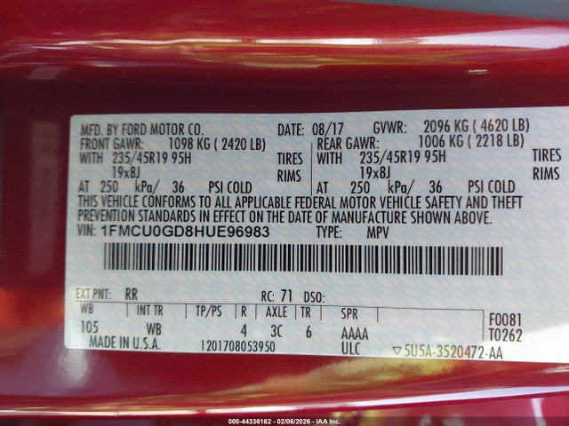 1FMCU0GD8HUE96983 Ford ESCAPE SE