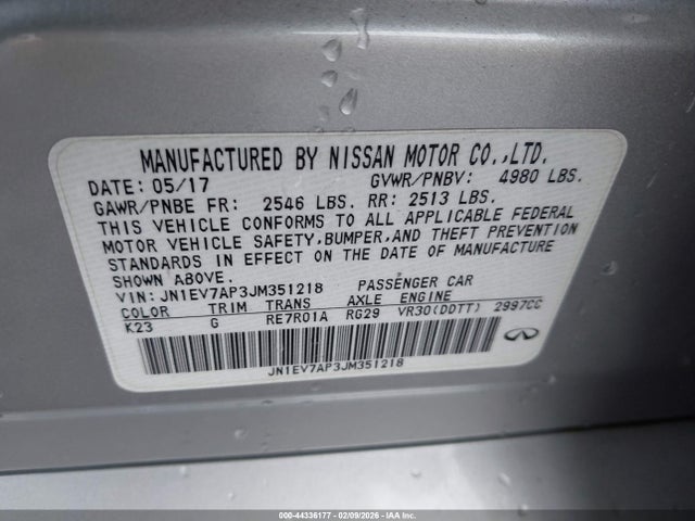 44336177 :رقم المزاد ، JN1EV7AP3JM351218 vin ، 2018 Infiniti Q50 3.0t Luxe مزاد بيع