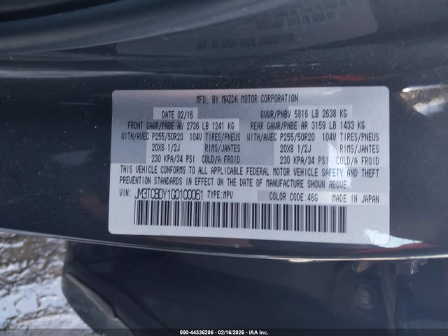 JM3TCBDY1G0100061 Mazda Cx-9 Grand Touring