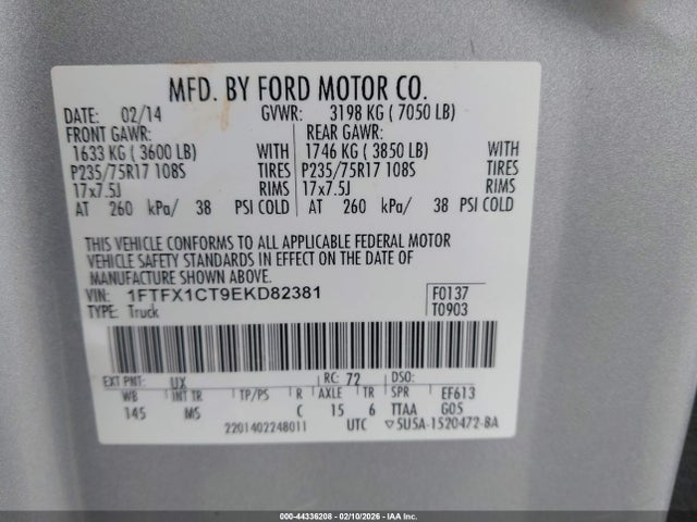 1FTFX1CT9EKD82381 Ford F-150 Xlt