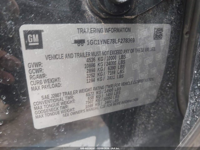 44336241 :رقم المزاد ، 1GC1YNE78LF278369 vin ، 2020 Chevrolet Silverado 2500hd مزاد بيع