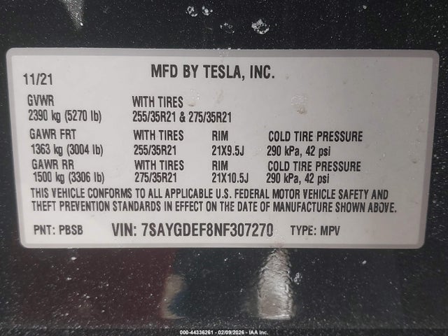 2022 TESLA MODEL Y 7SAYGDEF8NF307270 Photo 8