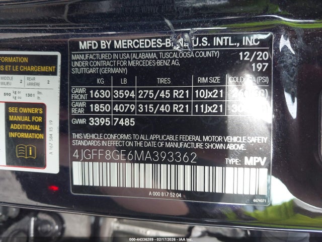 Продажа на аукционе авто 2021 Mercedes-benz Gls 580 4matic, vin: 4JGFF8GE6MA393362, номер лота: 44336289