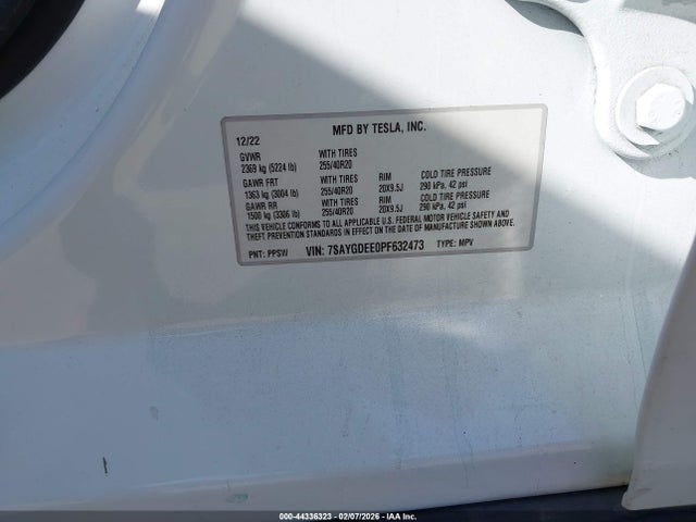 Aukcja sprzedaży 2023 Tesla Model Y Awd/long Range Dual Motor All-wheel Drive, vin: 7SAYGDEE0PF632473, numer aukcji: 44336323