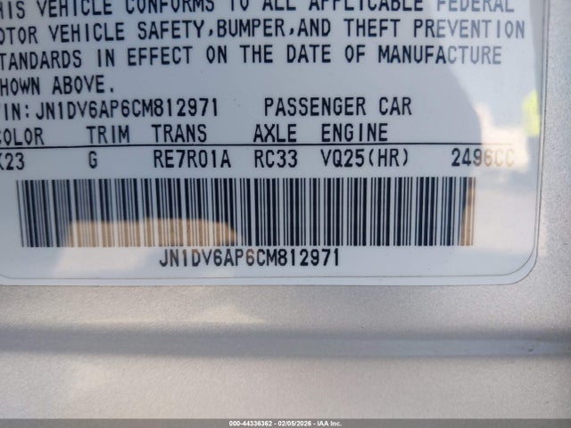 Auction sale of the 2012 Infiniti G25 Journey, vin: JN1DV6AP6CM812971, lot number: 44336362
