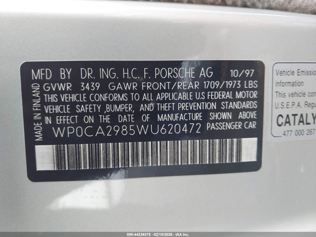 1998 PORSCHE BOXSTER WP0CA2985WU620472 Photo 8