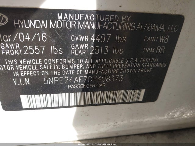 5NPE24AF7GH408373 Hyundai SONATA SE