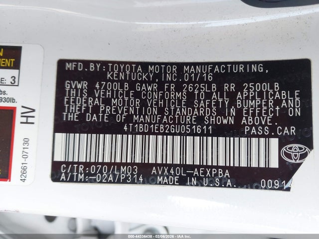 4T1BD1EB2GU051611 Toyota Avalon Hybrid Limited