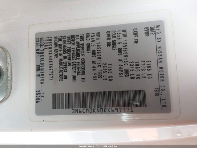 3N6CM0KN0KK697771 Nissan Nv200 S