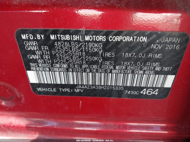 2017 MITSUBISHI OUTLANDER JA4AZ3A38HZ015335 Photo 8