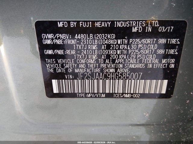 Subaru Forester 2.5i 2017 JF2SJAAC9HG585007 Image 9