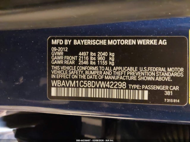 44336497 :رقم المزاد ، WBAVM1C58DVW42298 vin ، 2013 Bmw X1 Sdrive28i مزاد بيع