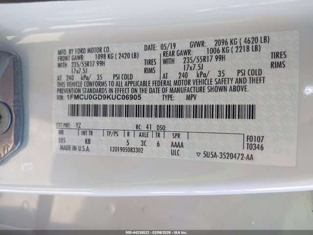 Ford ESCAPE SE 2019 1FMCU0GD9KUC06905 Image 9
