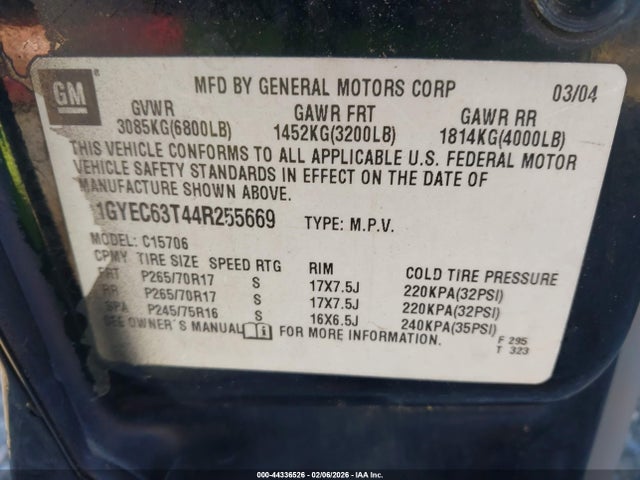 2004 CADILLAC ESCALADE 1GYEC63T44R255669 Photo 8