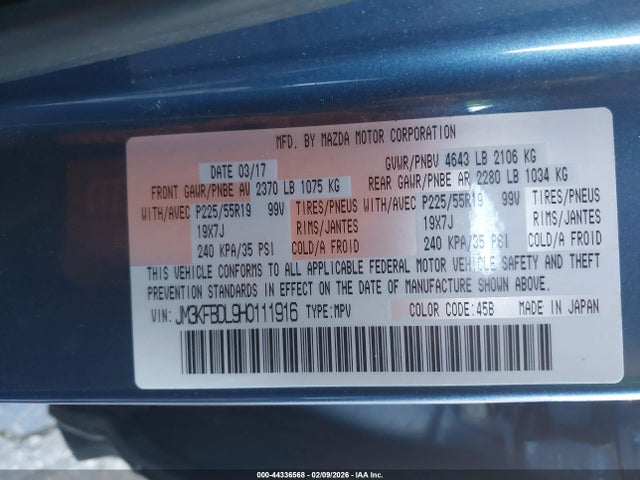 44336568 :رقم المزاد ، JM3KFBDL9H0111916 vin ، 2017 Mazda Cx-5 Grand Touring مزاد بيع