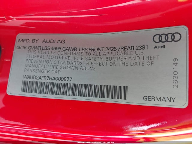 2017 AUDI A5 WAUD2AFR7HA000877 Photo 8