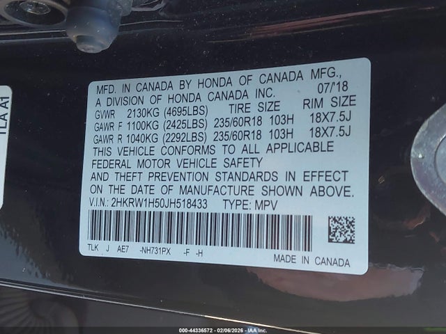2HKRW1H50JH518433 Honda CR-V EX