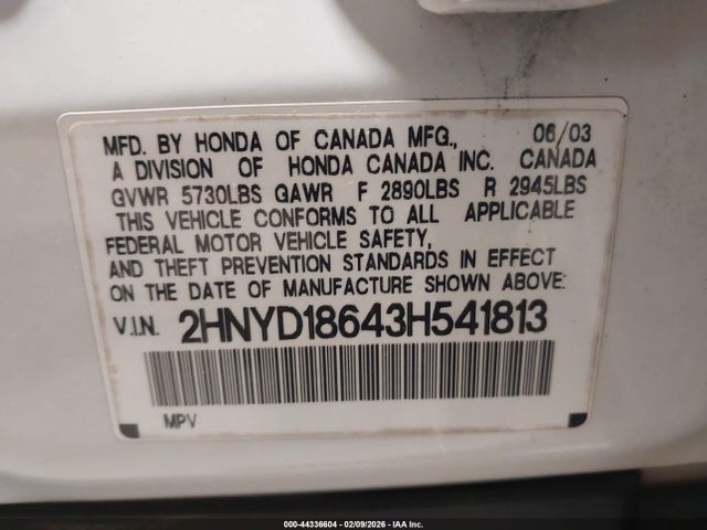 44336604 :رقم المزاد ، 2HNYD18643H541813 vin ، 2003 Acura Mdx مزاد بيع