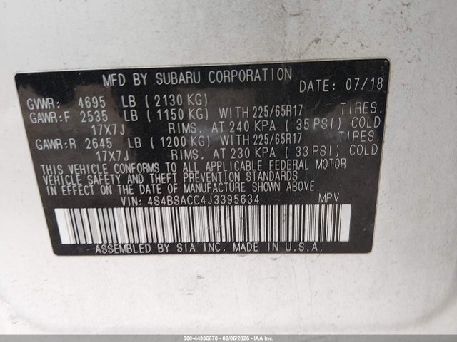 4S4BSACC4J3395634 Subaru Outback 2.5i Premium