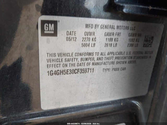 44336674 :رقم المزاد ، 1G4GH5E30CF359711 vin ، 2012 Buick Lacrosse Premium 3 Group مزاد بيع