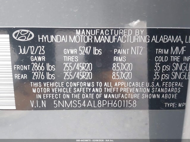 5NMS54AL8PH601158 Hyundai Santa Fe Calligraphy