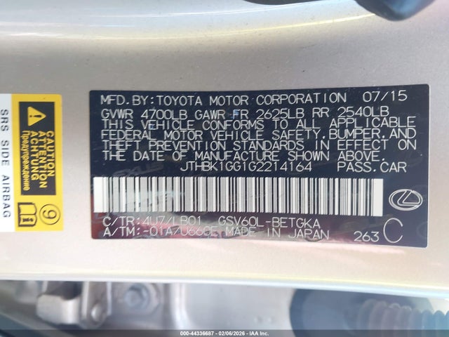 Продаж на аукціоні авто 2016 Lexus Es 350, vin: JTHBK1GG1G2214164, номер лоту: 44336687