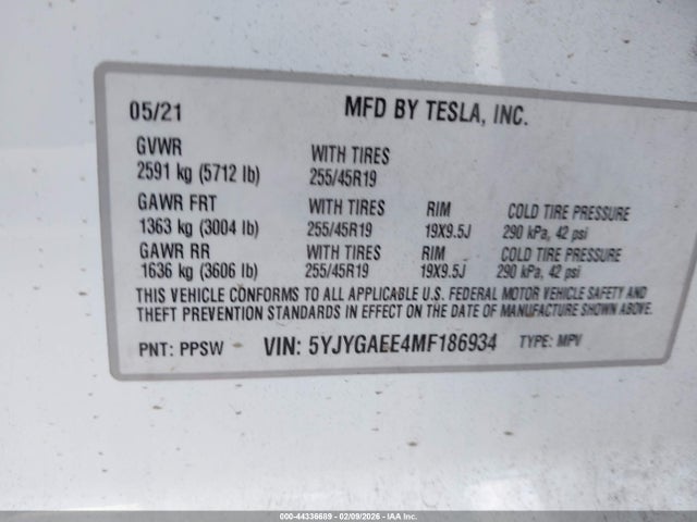 Продажа на аукционе авто 2021 Tesla Model Y Long Range Dual Motor All-wheel Drive, vin: 5YJYGAEE4MF186934, номер лота: 44336689