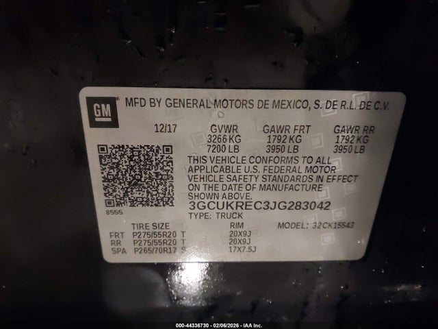 Aukcja sprzedaży 2018 Chevrolet Silverado 1500 1lt, vin: 3GCUKREC3JG283042, numer aukcji: 44336730