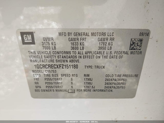 1GCRCRECXFZ151180 Chevrolet Silverado 1500 1lt