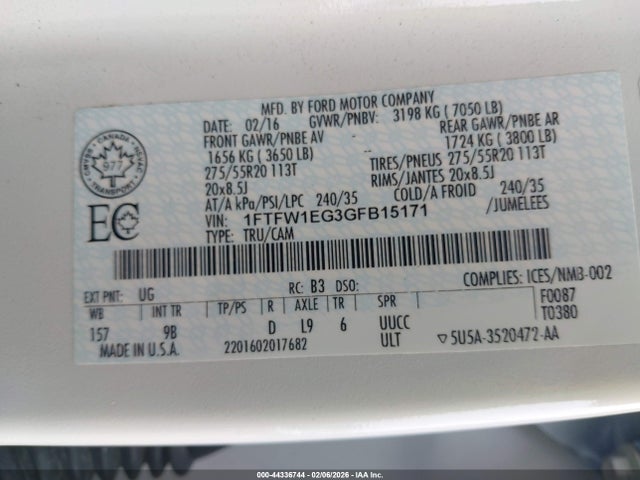 1FTFW1EG3GFB15171 Ford F150 Supercrew