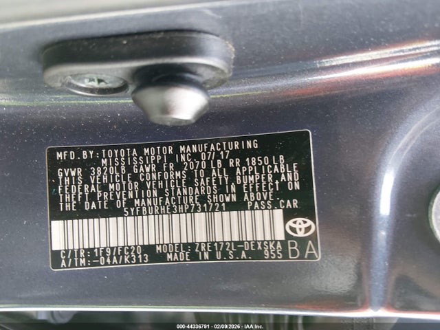 5YFBURHE3HP731721 Toyota COROLLA SE
