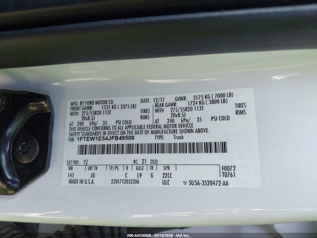 Aukcja sprzedaży 2018 Ford F-150 Xl, vin: 1FTEW1E54JFB49508, numer aukcji: 44336809