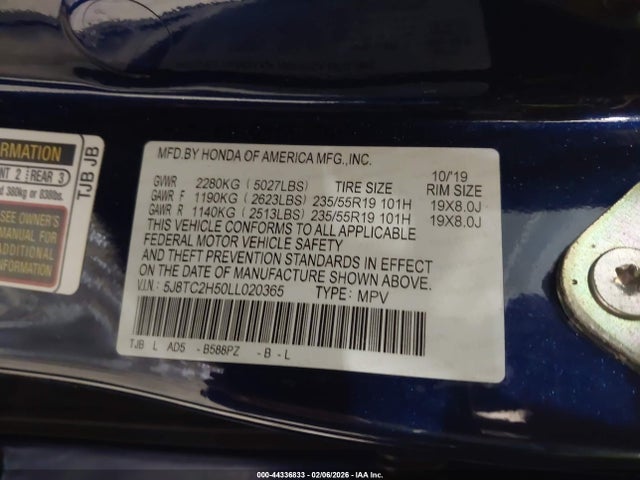 Aukcja sprzedaży 2020 Acura Rdx Technology Package, vin: 5J8TC2H50LL020365, numer aukcji: 44336833