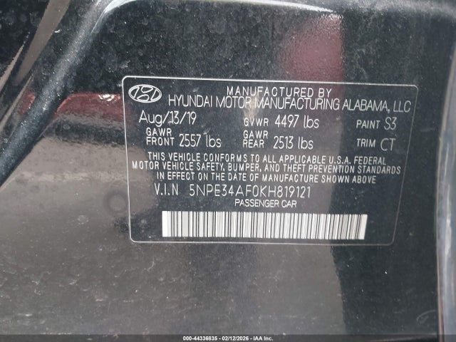 Aukcja sprzedaży 2019 Hyundai Sonata Sport, vin: 5NPE34AF0KH819121, numer aukcji: 44336835