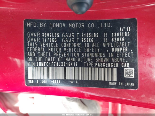 Honda Civic Ex-l 2018 JHMFC1F78JX016417 Image 9