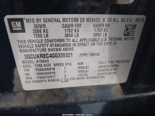 3GCUKREC4GG335321 Chevrolet Silverado 1500 1lt