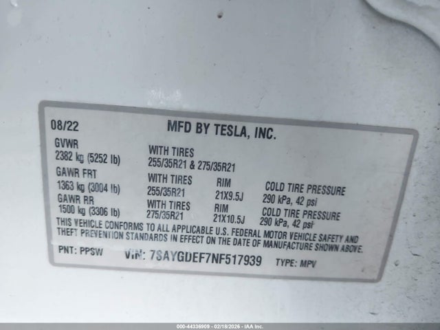 7SAYGDEF7NF517939 Tesla Model Y Performance Dual Motor All-wheel Drive