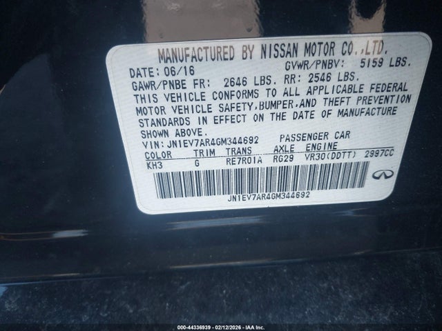 Aukcja sprzedaży 2016 Infiniti Q50 3.0t Premium, vin: JN1EV7AR4GM344692, numer aukcji: 44336939