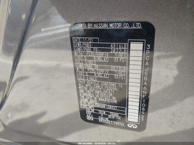 Aukcja sprzedaży 2022 Infiniti Qx50 Luxe, vin: 3PCAJ5BA6NF108927, numer aukcji: 44336993