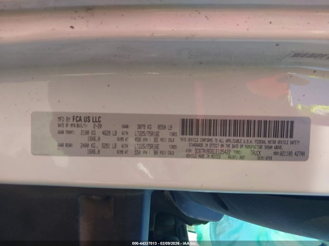 Продаж на аукціоні авто 2020 Ram Promaster 1500 High Roof 136 Wb, vin: 3C6TRVBG6LE125422, номер лоту: 44337013