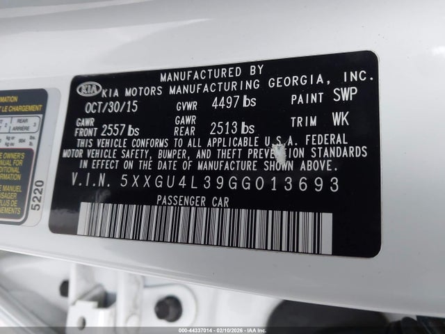 5XXGU4L39GG013693 KIA OPTIMA EX
