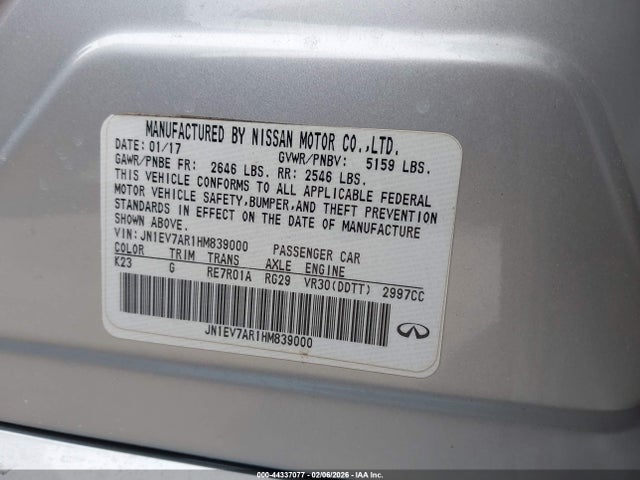 Продаж на аукціоні авто 2017 Infiniti Q50 3.0t Signature Edition, vin: JN1EV7AR1HM839000, номер лоту: 44337077