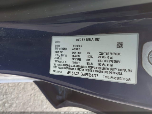 2023 Tesla Model 3 Rear-wheel Drive მანქანა იყიდება აუქციონზე, vin: 5YJ3E1EA8PF654777, აუქციონის ნომერი: 44337079