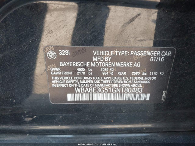 WBA8E3G51GNT80483 BMW 328i Xdrive